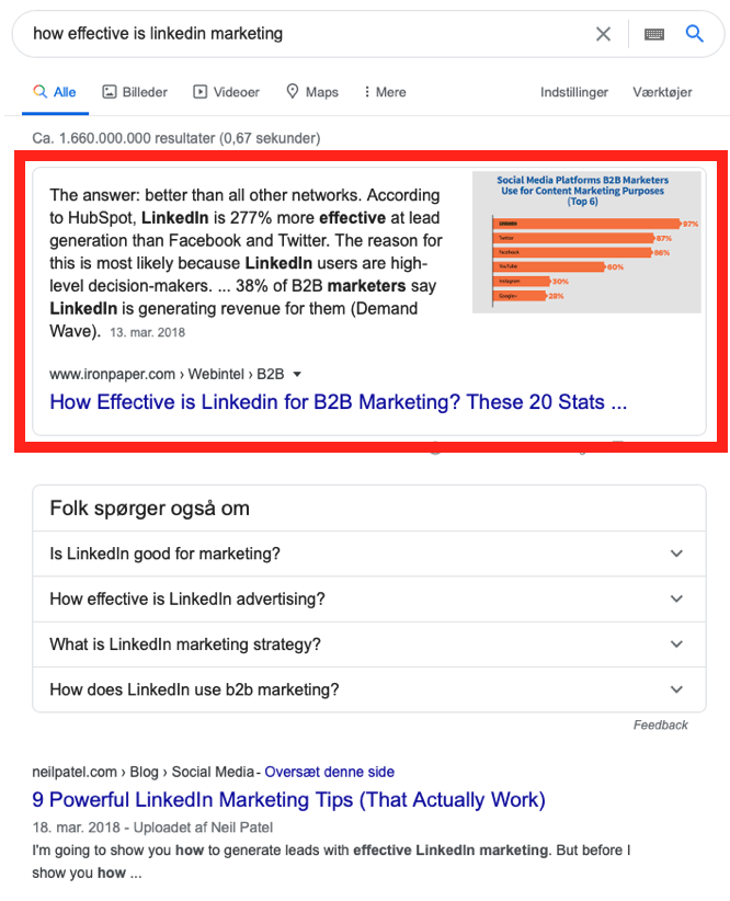 google featured snippet placering 0